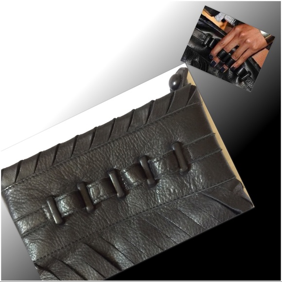 L.A.M.B. Handbags - L.A.M.B. Black Leather Clutch with Finger Slots